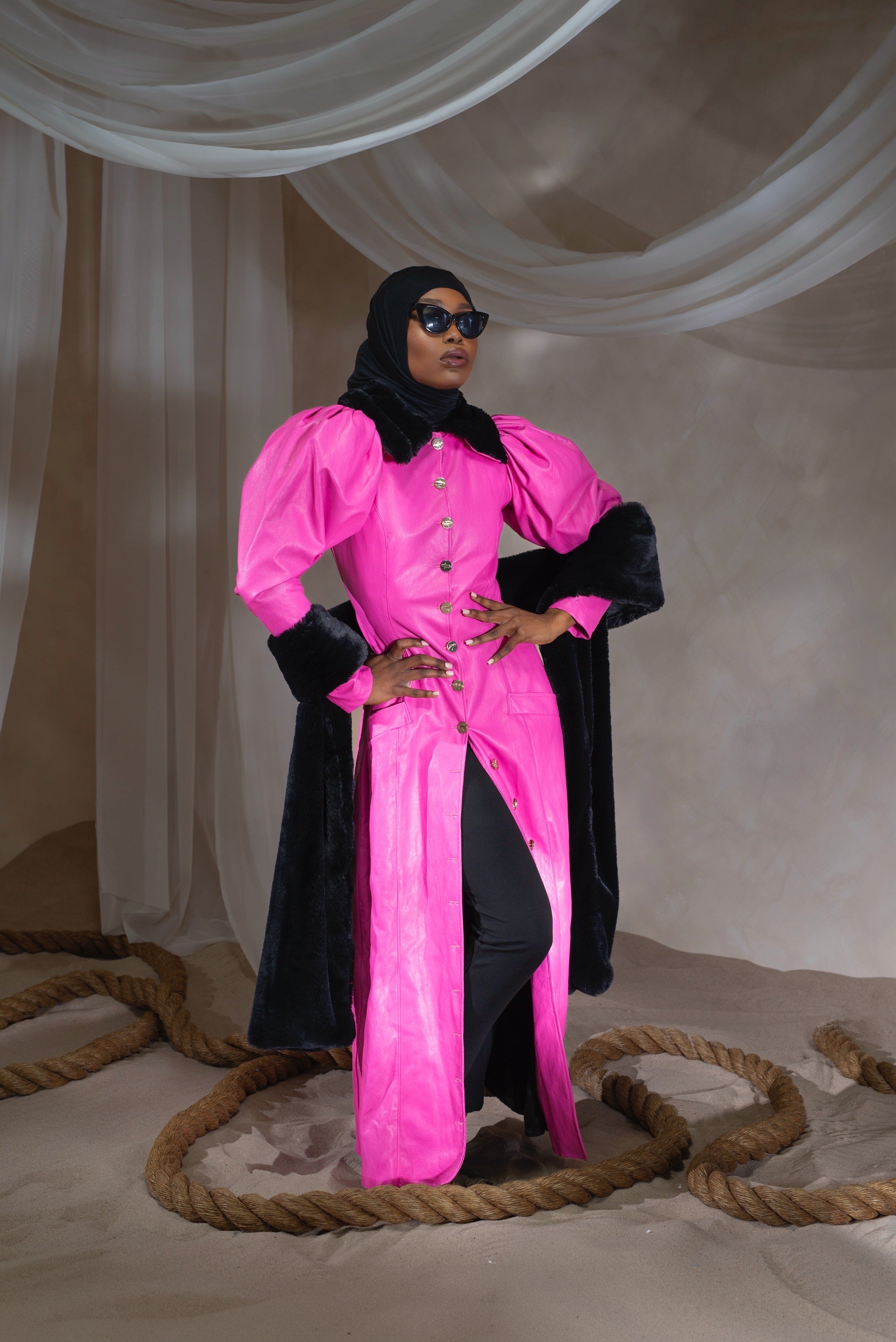 Pink Vegan Leather Coat