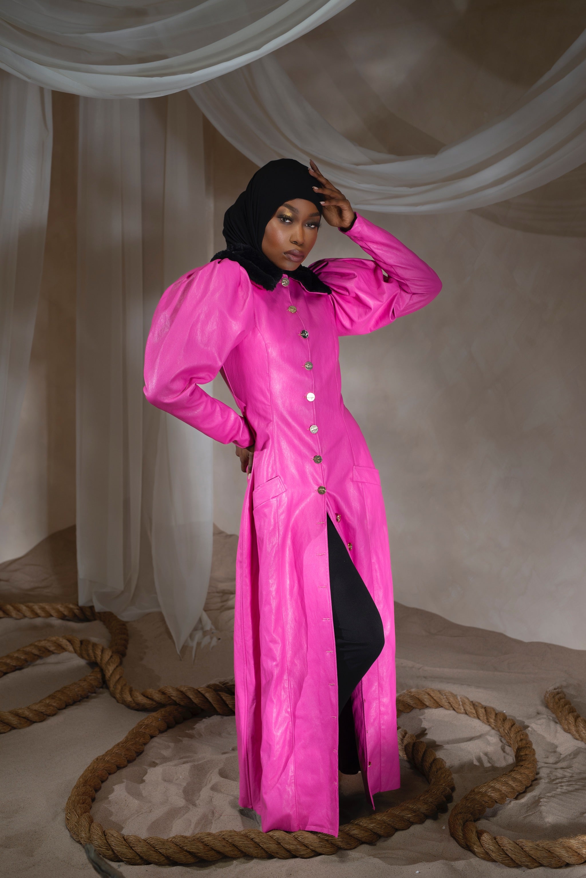 Pink Vegan Leather Coat