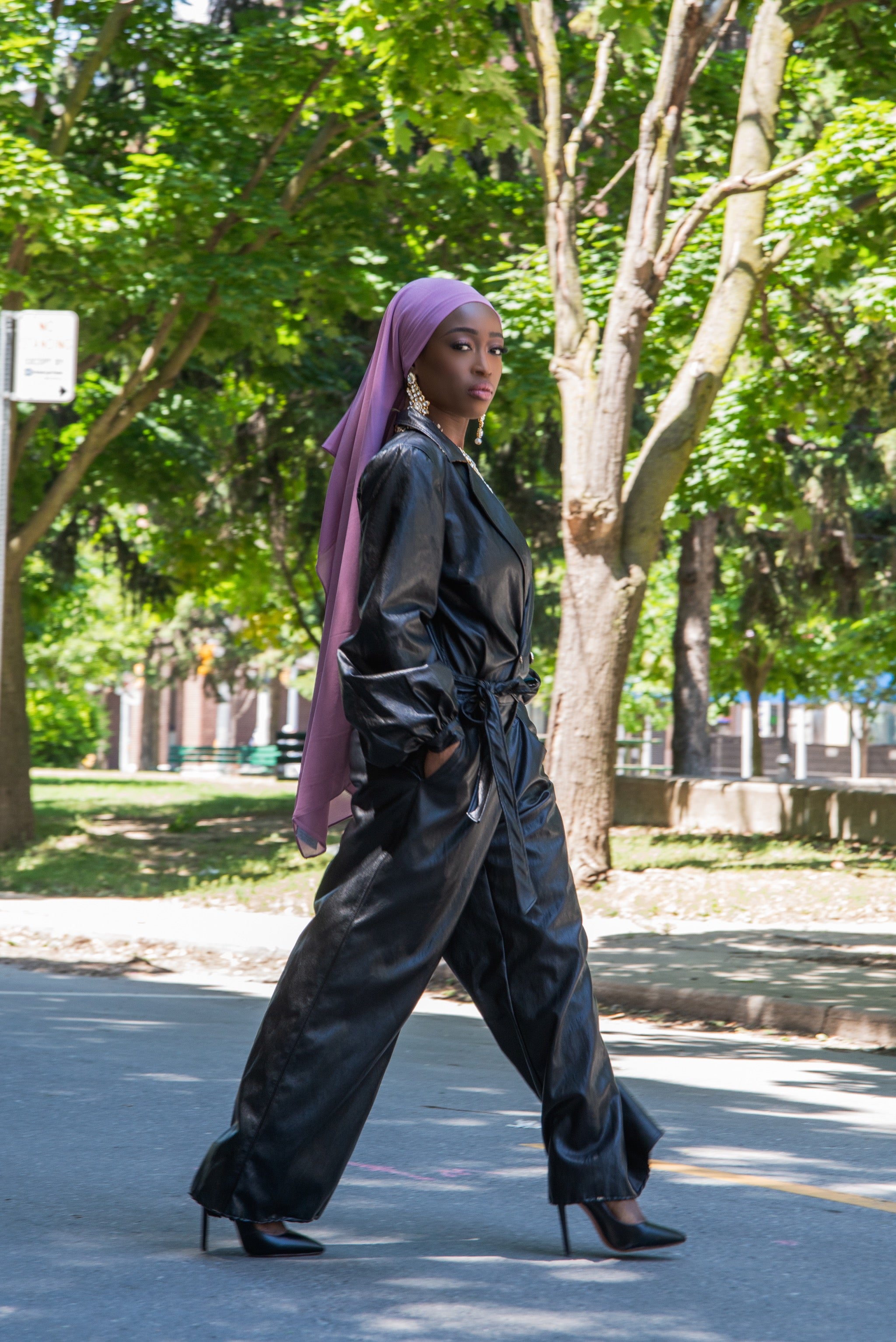 All black store leather jumpsuit