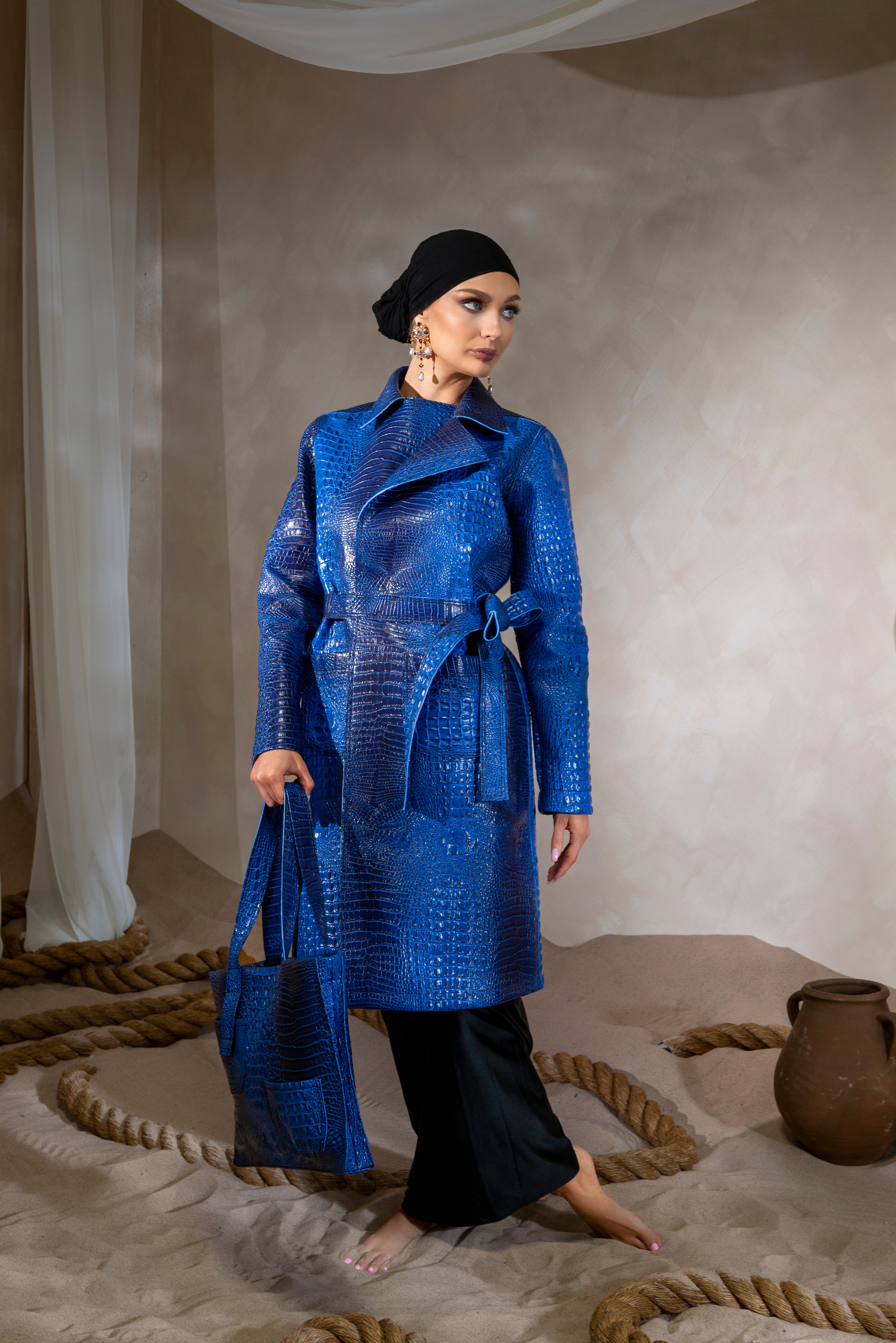 Blue Vegan Leather Coat